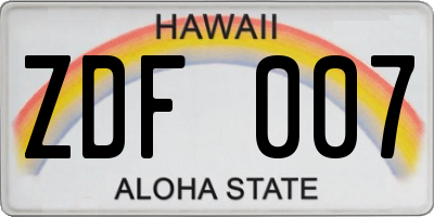 HI license plate ZDF007