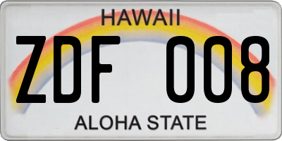 HI license plate ZDF008