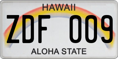 HI license plate ZDF009