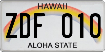 HI license plate ZDF010