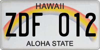 HI license plate ZDF012