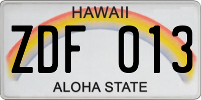 HI license plate ZDF013