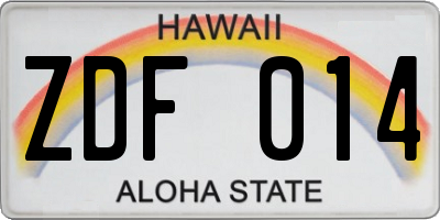 HI license plate ZDF014