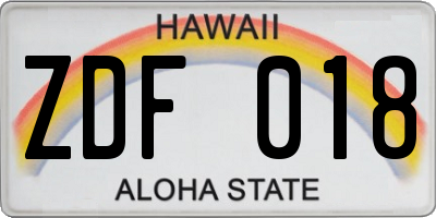 HI license plate ZDF018