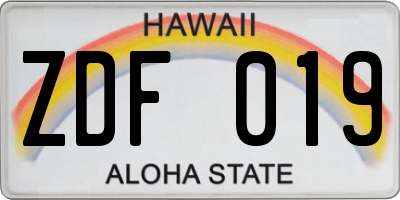 HI license plate ZDF019