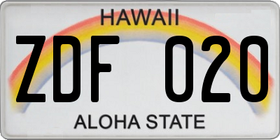 HI license plate ZDF020