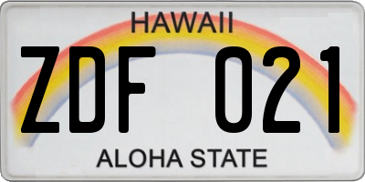HI license plate ZDF021
