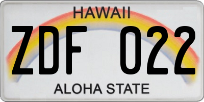 HI license plate ZDF022