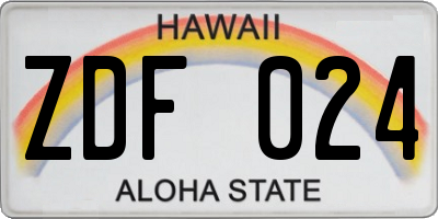 HI license plate ZDF024