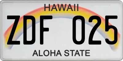 HI license plate ZDF025