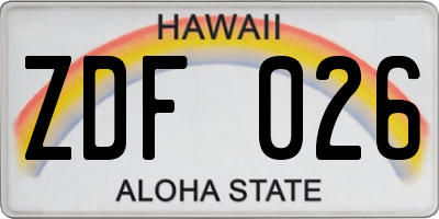 HI license plate ZDF026