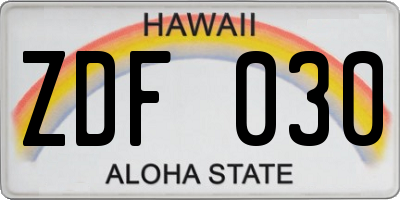 HI license plate ZDF030