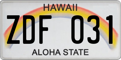 HI license plate ZDF031