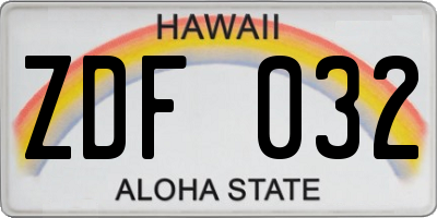 HI license plate ZDF032