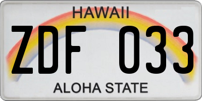 HI license plate ZDF033