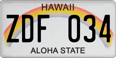 HI license plate ZDF034