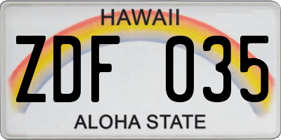 HI license plate ZDF035