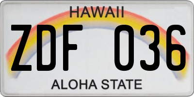 HI license plate ZDF036