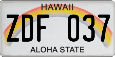 HI license plate ZDF037