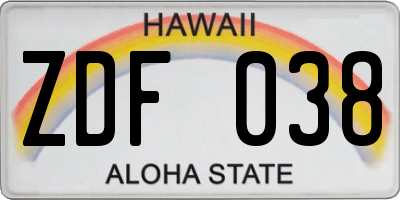 HI license plate ZDF038