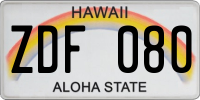 HI license plate ZDF080