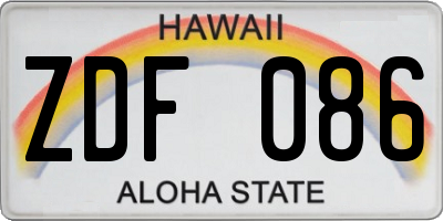 HI license plate ZDF086