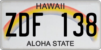 HI license plate ZDF138