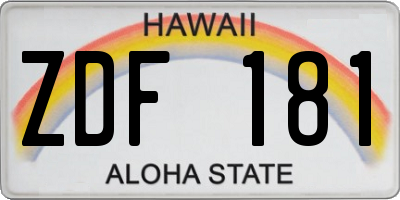 HI license plate ZDF181