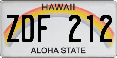 HI license plate ZDF212