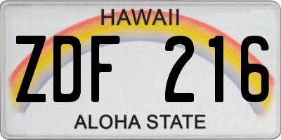 HI license plate ZDF216
