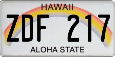 HI license plate ZDF217