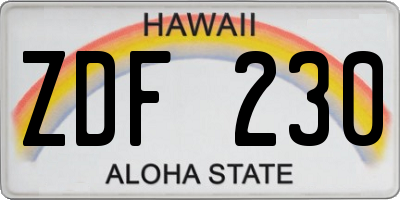 HI license plate ZDF230