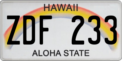 HI license plate ZDF233