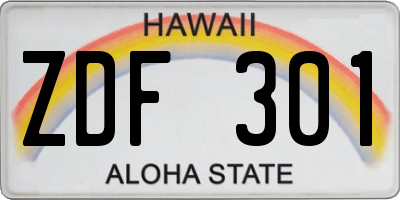 HI license plate ZDF301