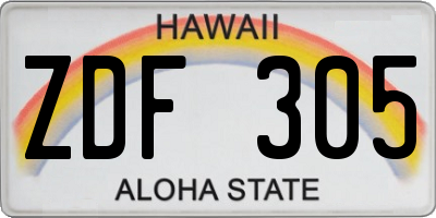 HI license plate ZDF305