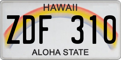HI license plate ZDF310