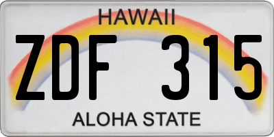 HI license plate ZDF315