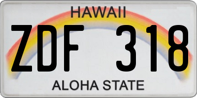 HI license plate ZDF318