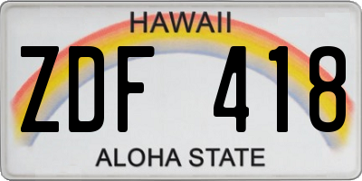 HI license plate ZDF418