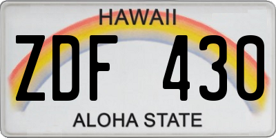 HI license plate ZDF430