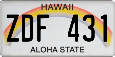 HI license plate ZDF431