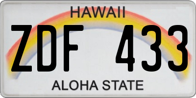 HI license plate ZDF433