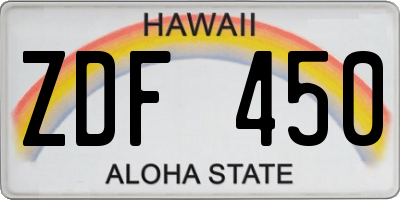 HI license plate ZDF450