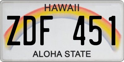 HI license plate ZDF451
