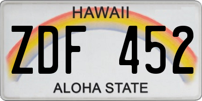 HI license plate ZDF452