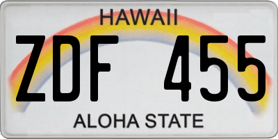 HI license plate ZDF455