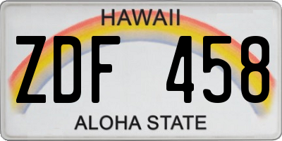 HI license plate ZDF458