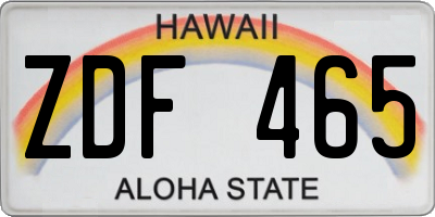 HI license plate ZDF465