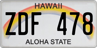 HI license plate ZDF478