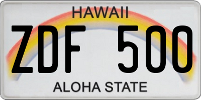 HI license plate ZDF500